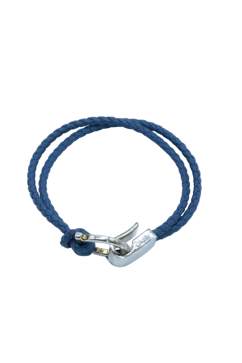 Ferragamo Braided Leather Gancini Silver Bracelet