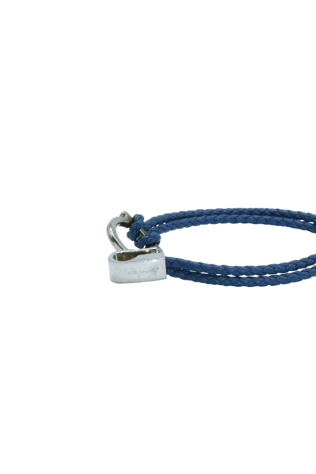 Ferragamo Braided Leather Gancini Silver Bracelet