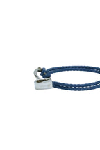 Ferragamo Braided Leather Gancini Silver Bracelet