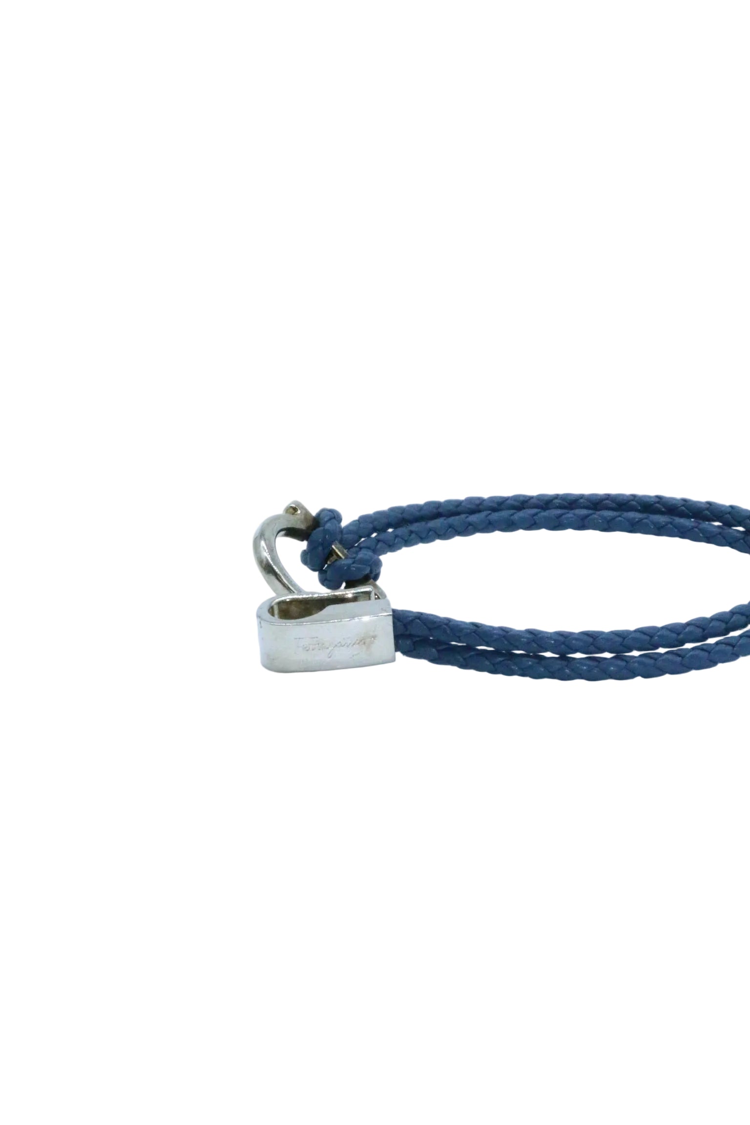 Ferragamo Braided Leather Gancini Silver Bracelet