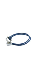 Ferragamo Braided Leather Gancini Silver Bracelet