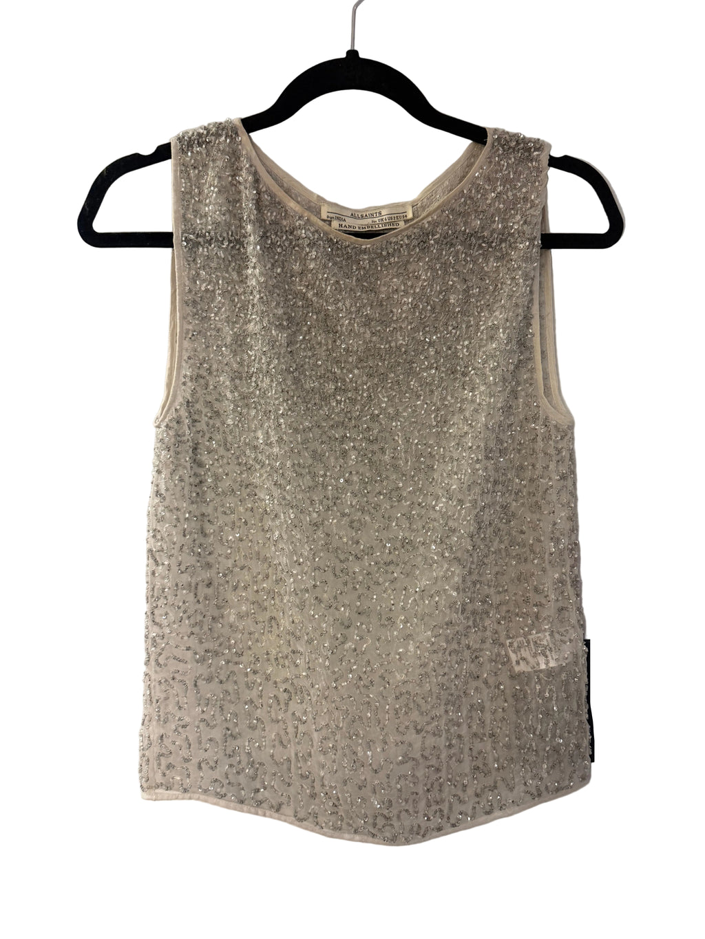 Blusa All Saints Beige/Plateado con aplicaciones