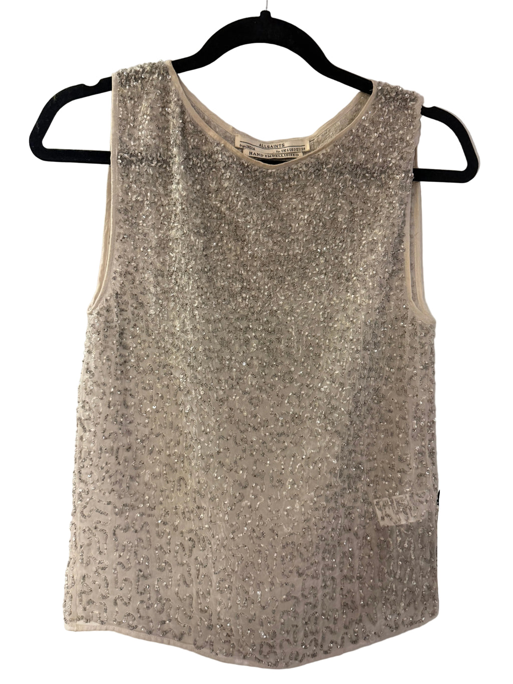 Blusa All Saints Beige/Plateado con aplicaciones