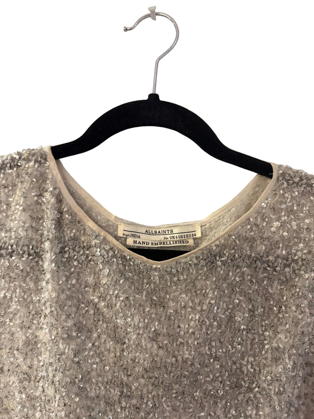 Blusa All Saints Beige/Plateado con aplicaciones
