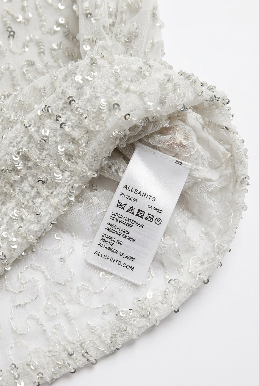 Blusa All Saints Beige/Plateado con aplicaciones