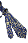 Corbata  Hermés azul con ardillas doradas