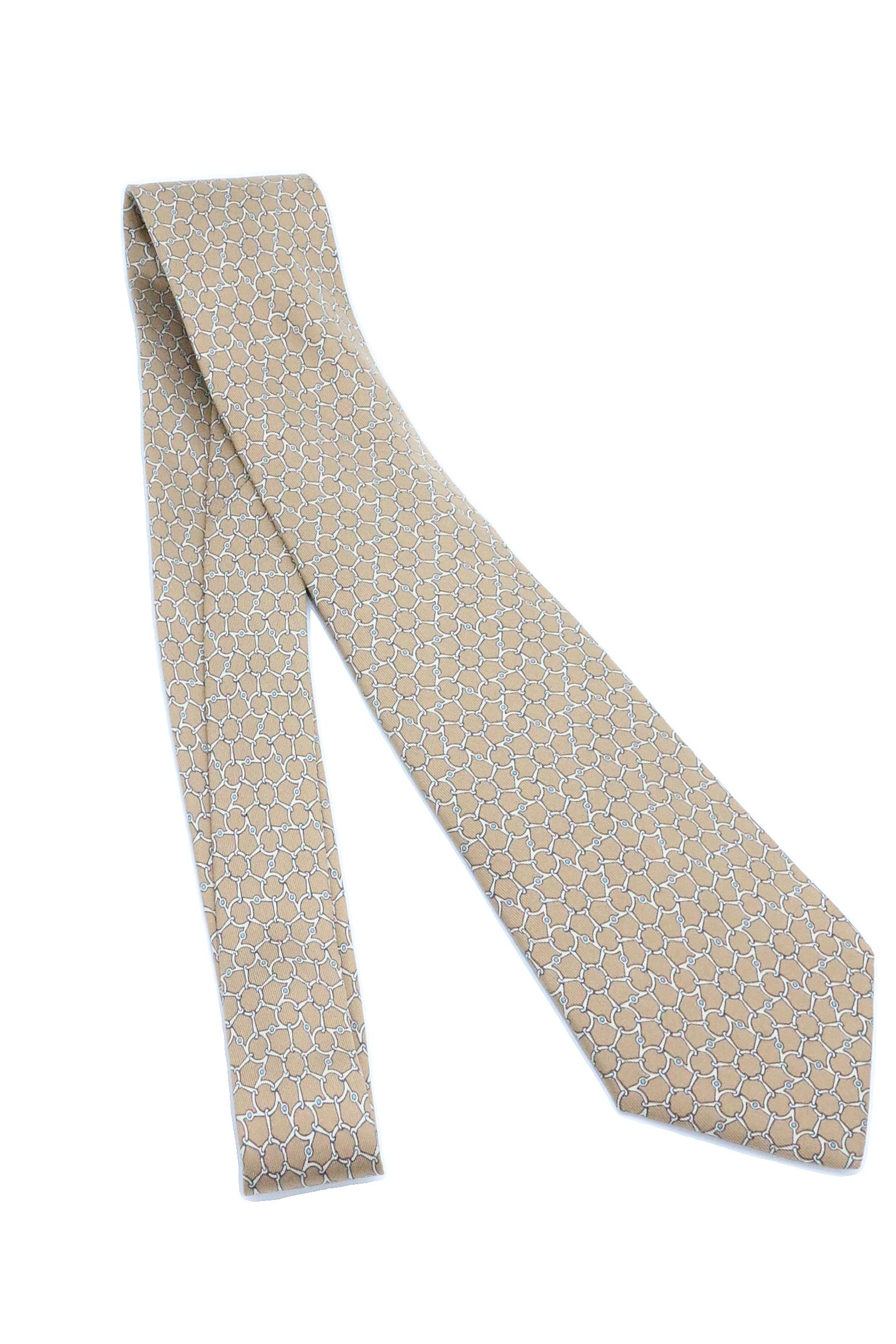 Corbata Hermés beige con herrajes beige