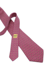 Corbata Hermés rosa con entrelazado amarillo