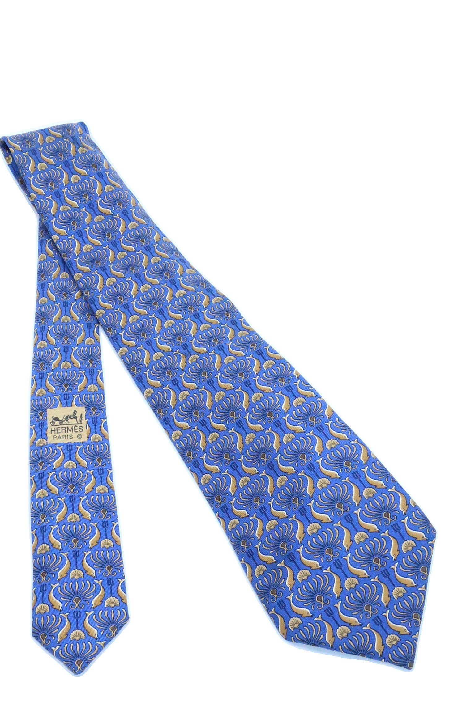 Corbata  Hermés azul con dorado