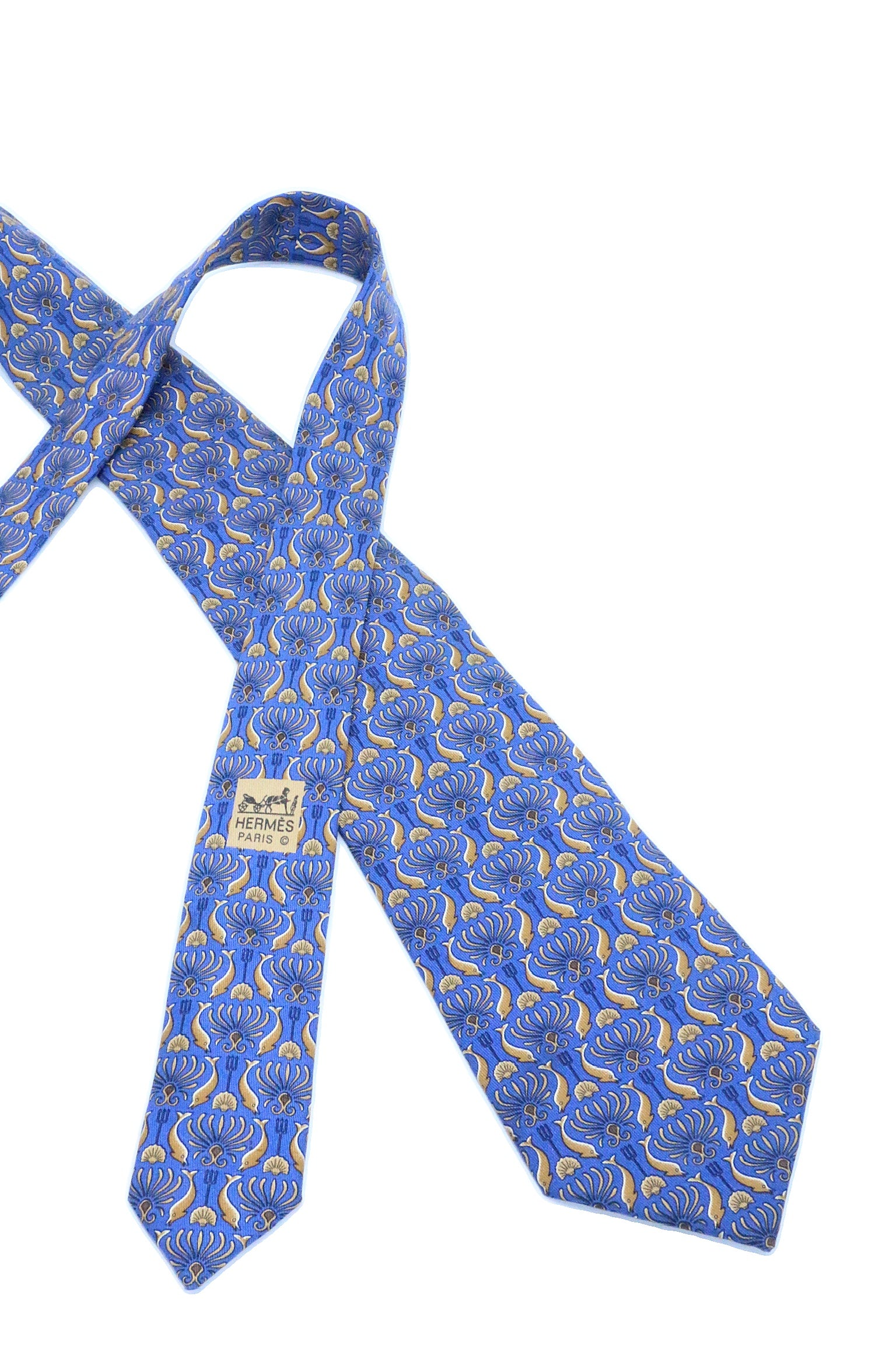 Corbata  Hermés azul con dorado