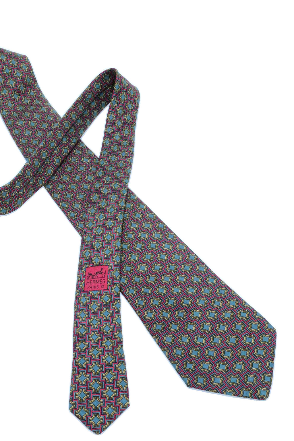 Corbata  Hermés verde con cruces rosas