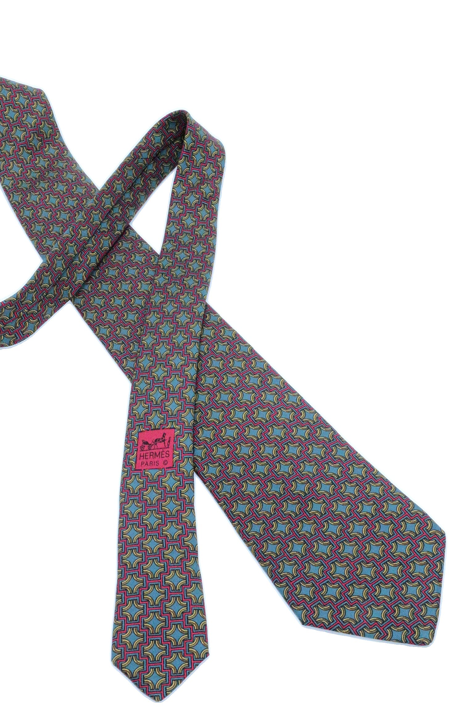 Corbata  Hermés verde con cruces rosas