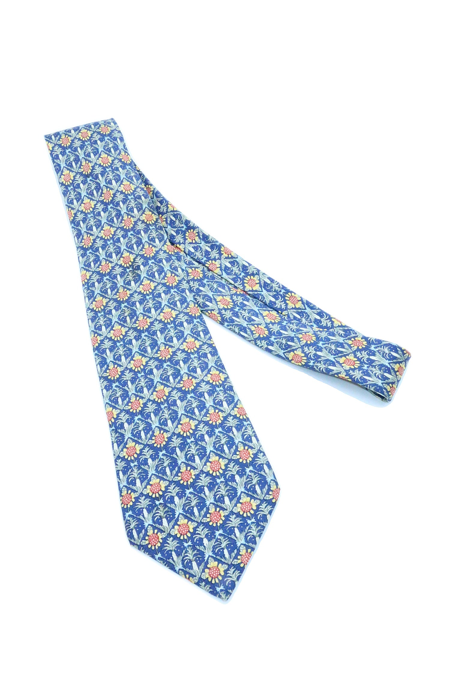 Corbata Hermés azul con flores/frutas