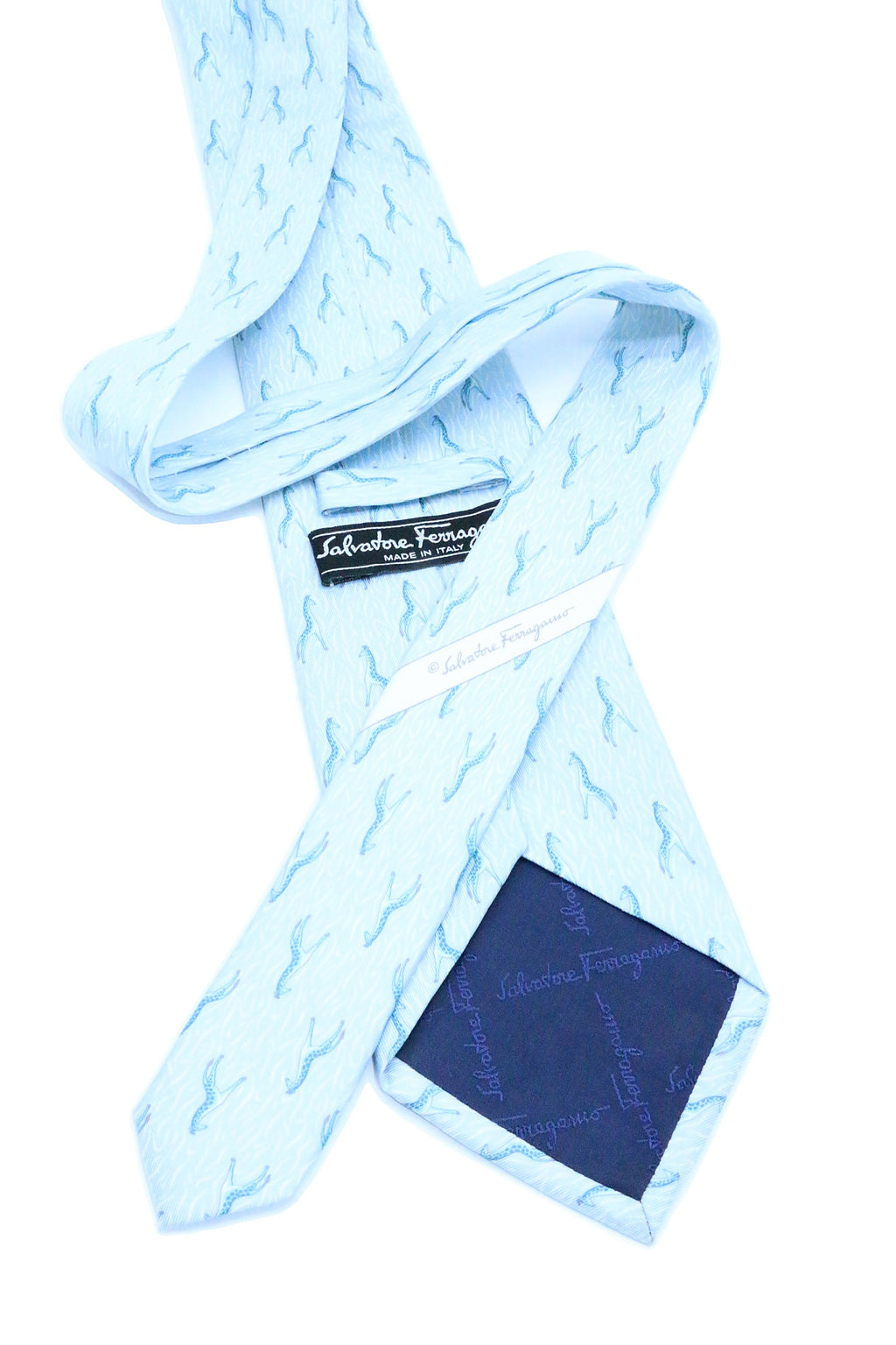 Corbata Salvatore Ferragamo azul con jirafas