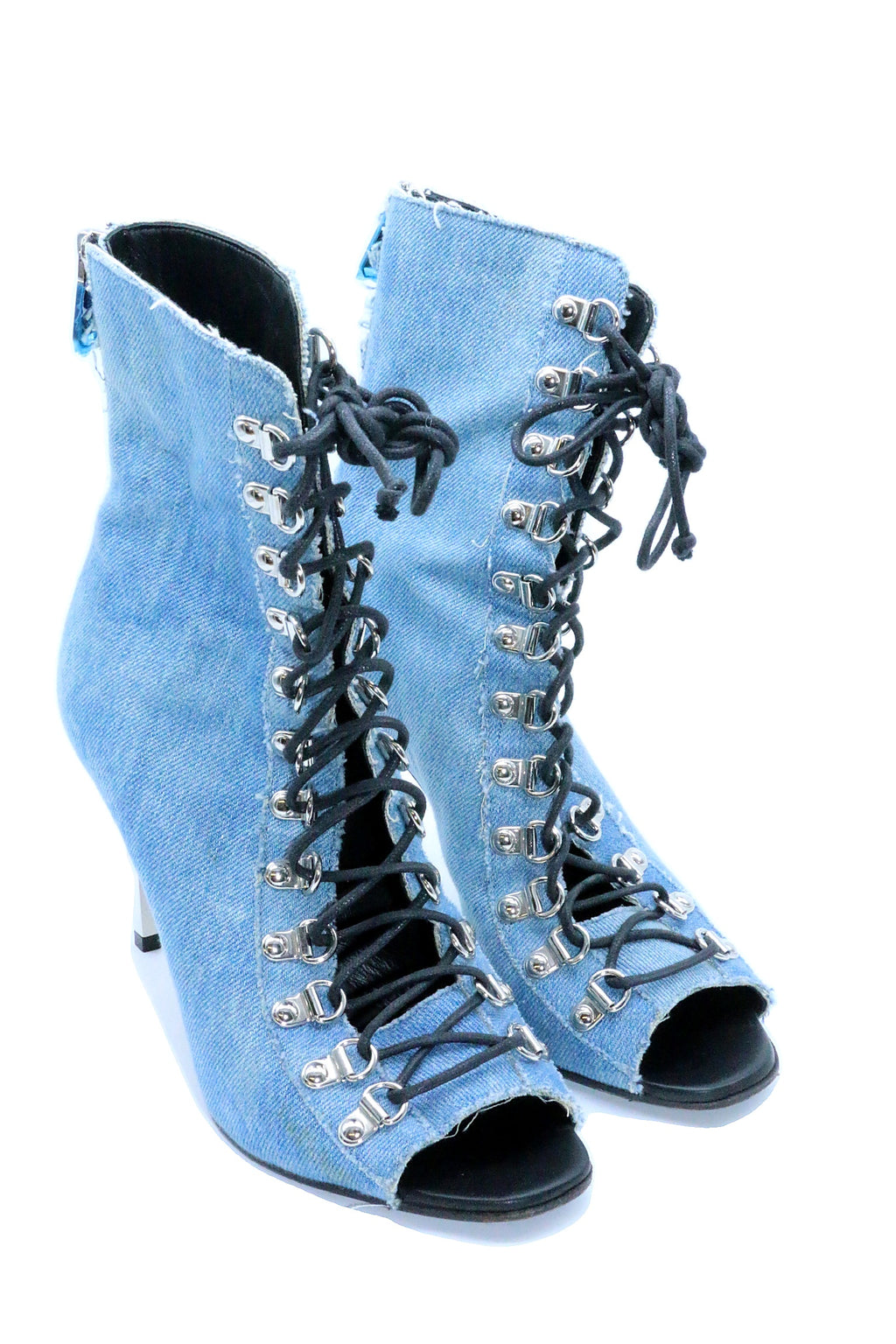 Balmain Denim Lace-Up Boots