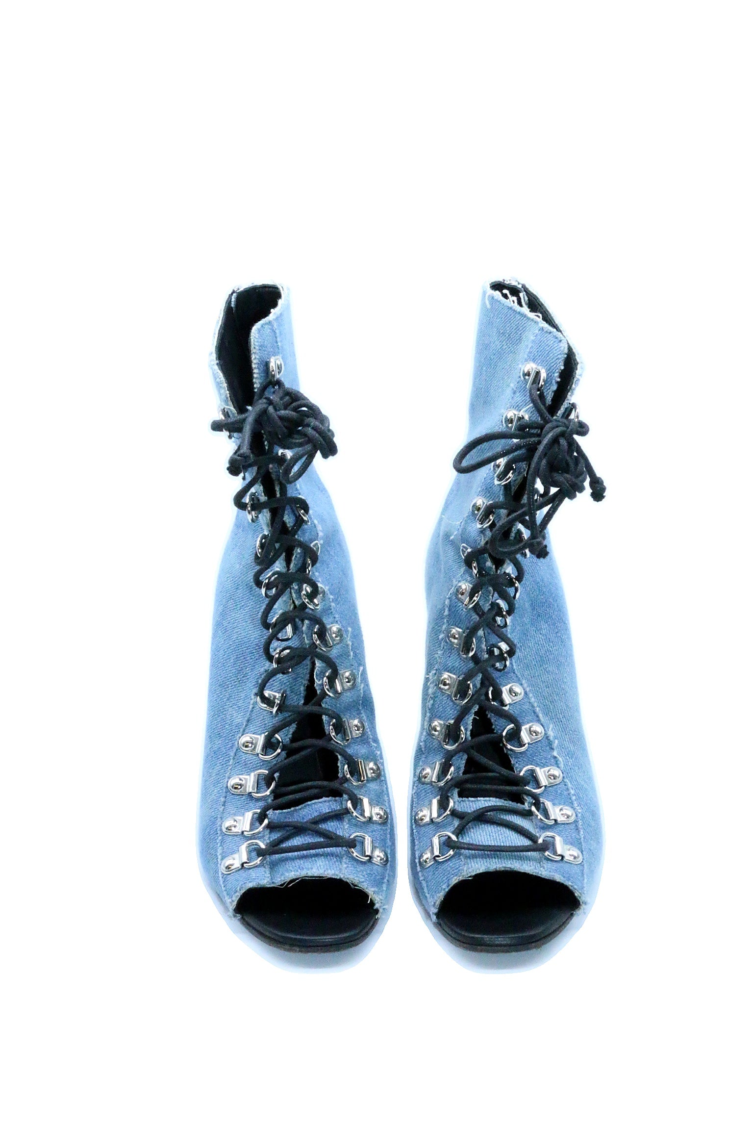 Balmain Denim Lace-Up Boots