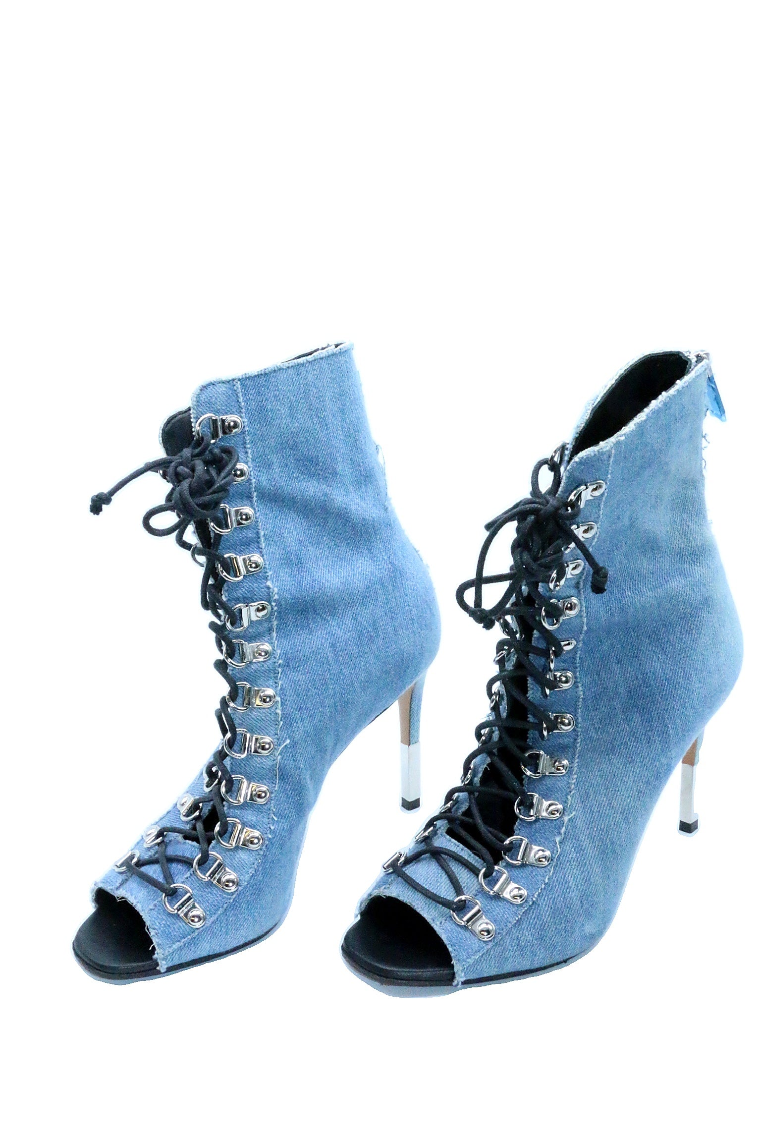 Balmain Denim Lace-Up Boots