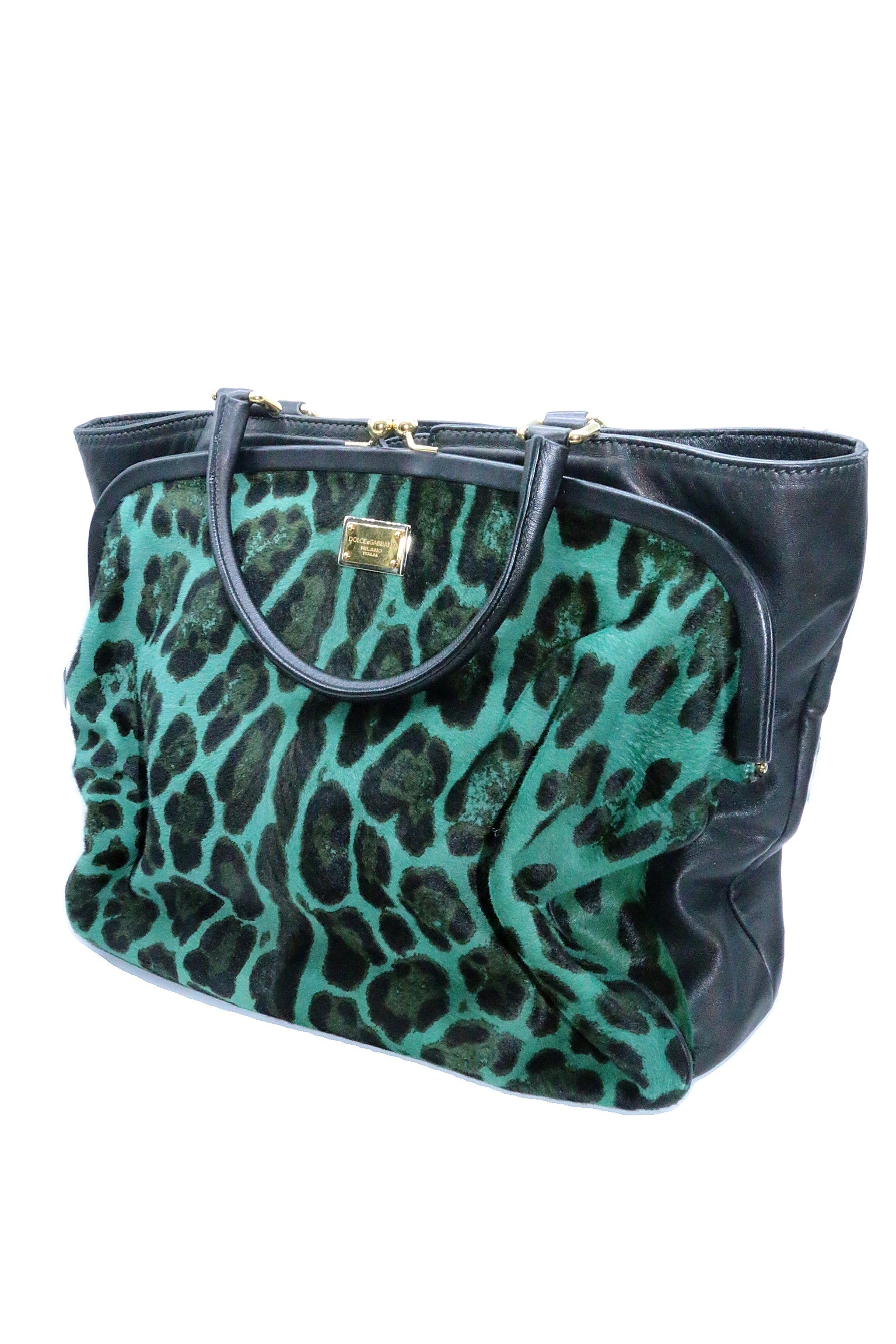 Dolce & Gabbana Green/Black Leopard Print Shoulder bag