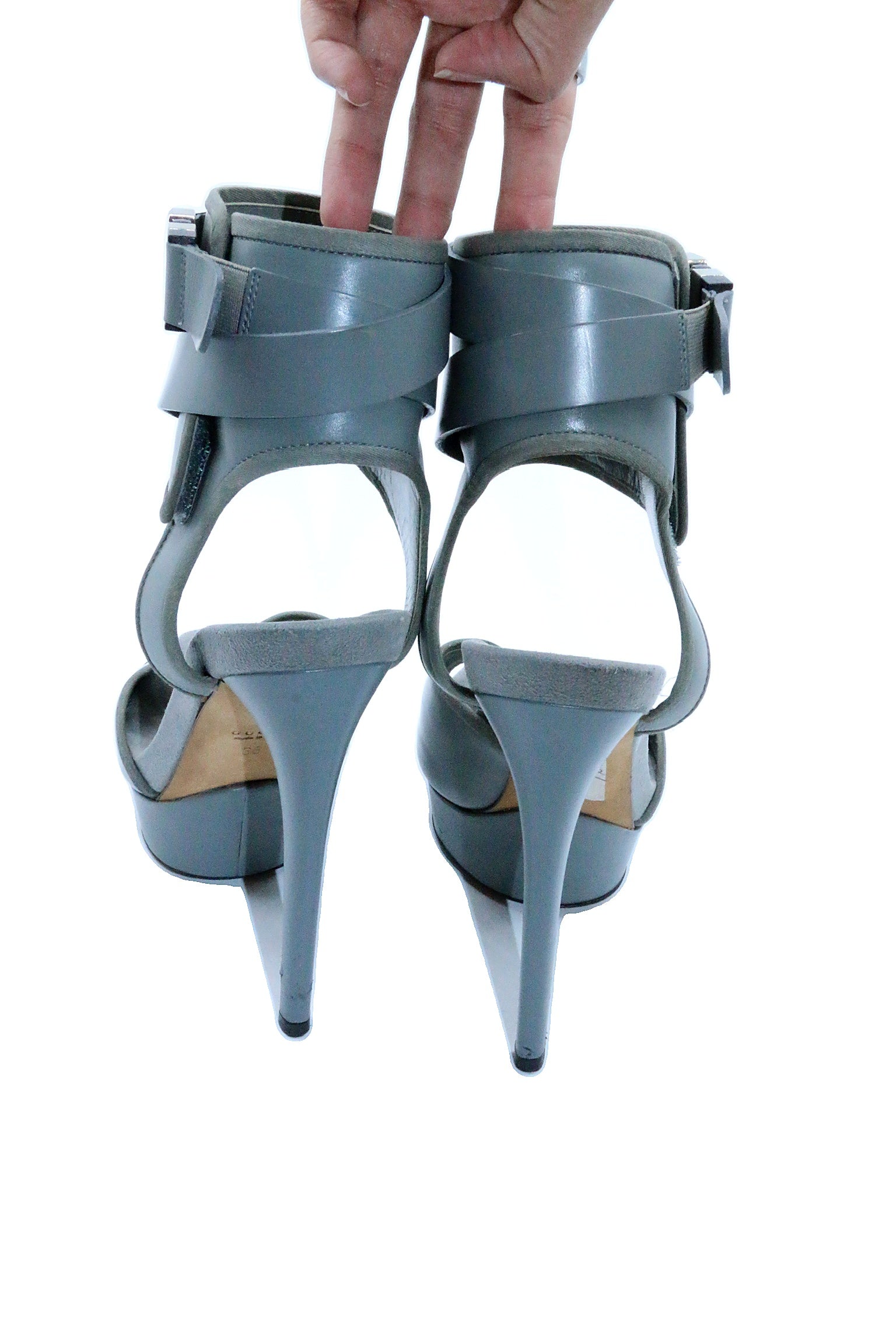 Gucci Grey Leather Gail Ankle Cuff Platform