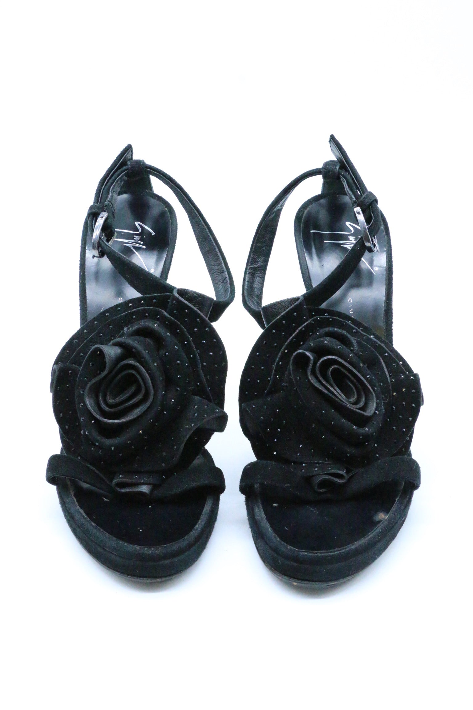 Gianvitto Rossi Satin Flower Embellished Platforms