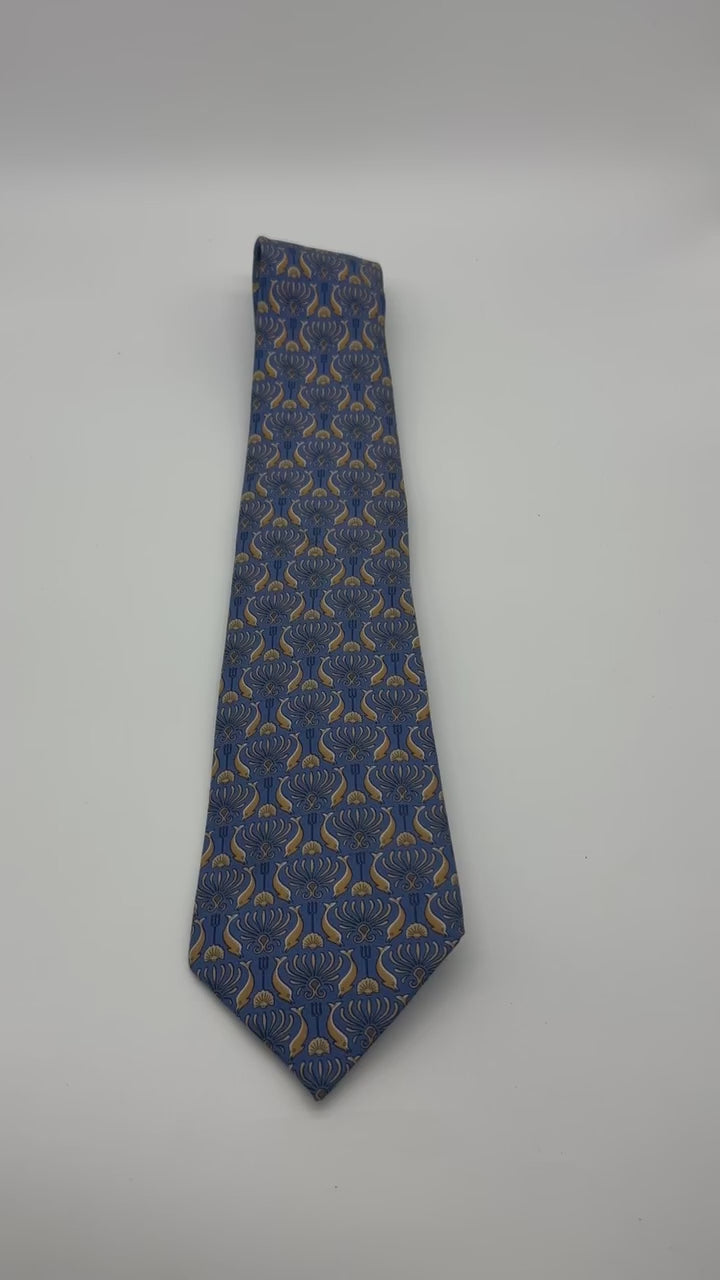Corbata Hermés azul con dorado