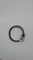 Ferragamo Braided Leather Gancini Silver Bracelet