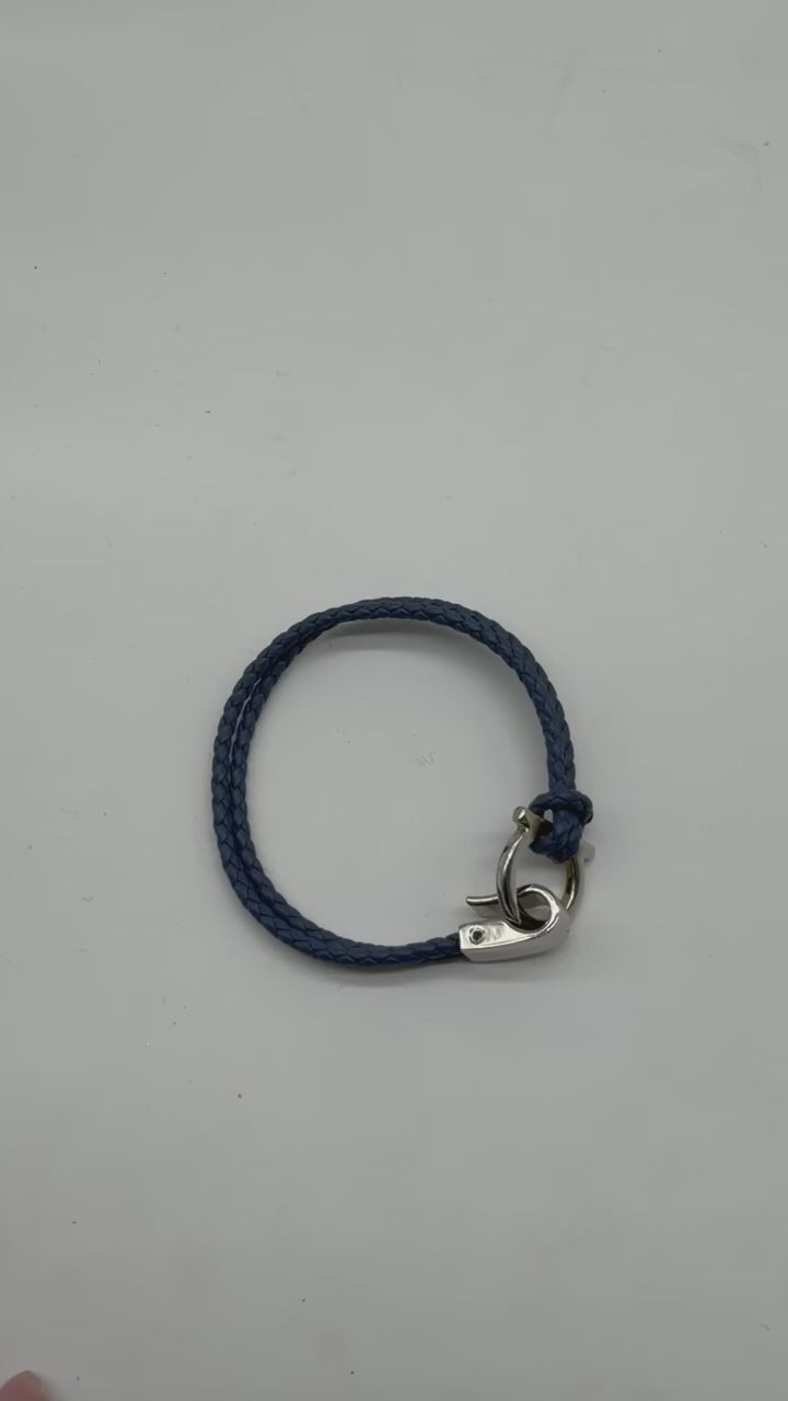 Ferragamo Braided Leather Gancini Silver Bracelet