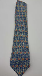 Corbata Hermés azul con flores/frutas